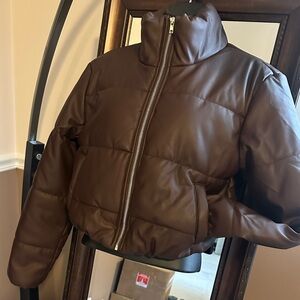 Fashion Nova Chocolate Crop Puffer bomber jacket ! Super cute on